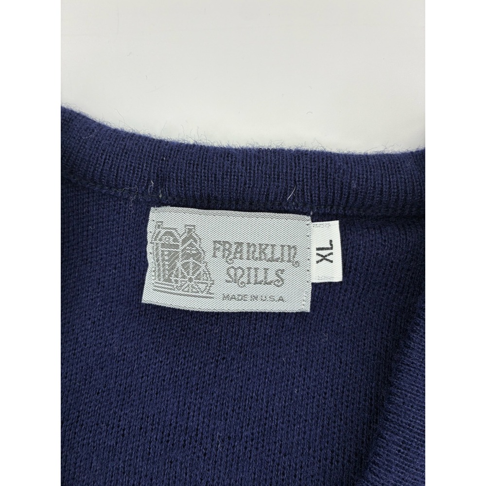 VNTG 80s Franklin Mills Xerox Navy Blue V-Neck Sweater Mens XL Made‎ in USA - Picture 4 of 8
